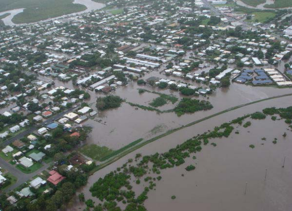 Picture from the rescue helicopter shows Mackay heavy floodwaters